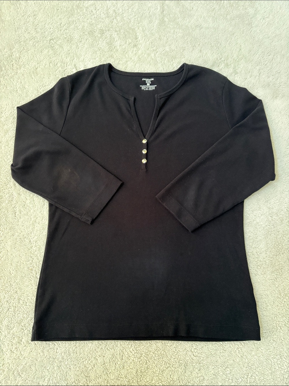 Jones New York Sport Petite Black Crewneck Henley